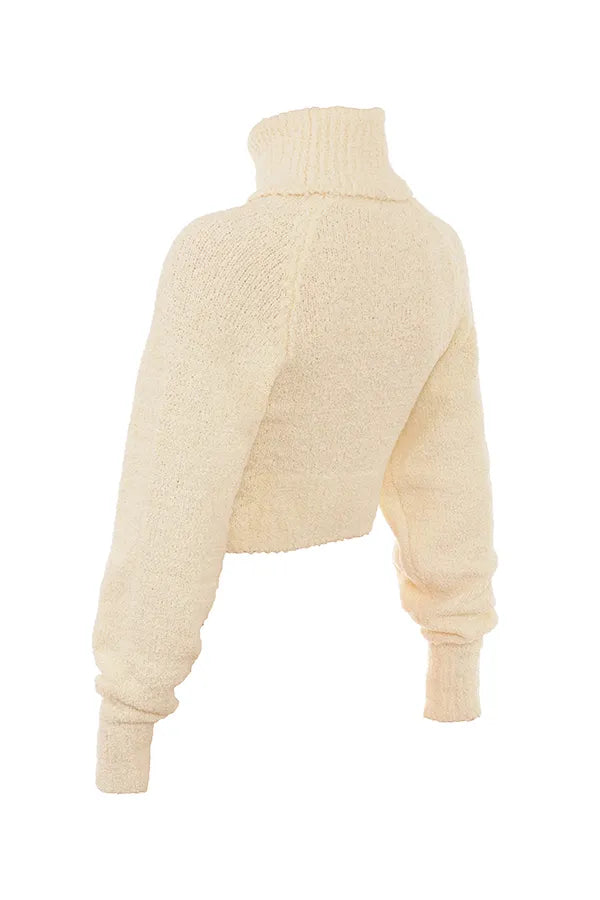 Nyala Cream Soft Boucle Knit Cropped Sweater