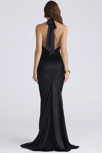 Oliviana Black Satin Maxi Dress