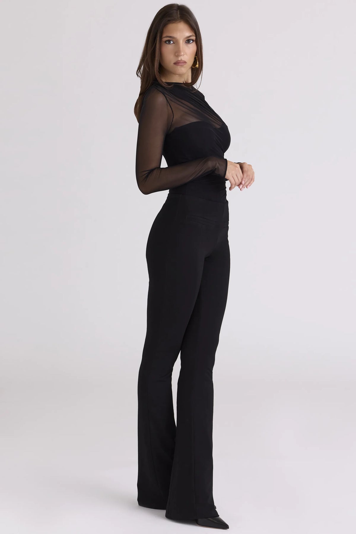Orelia Black Draped Mesh Bodysuit