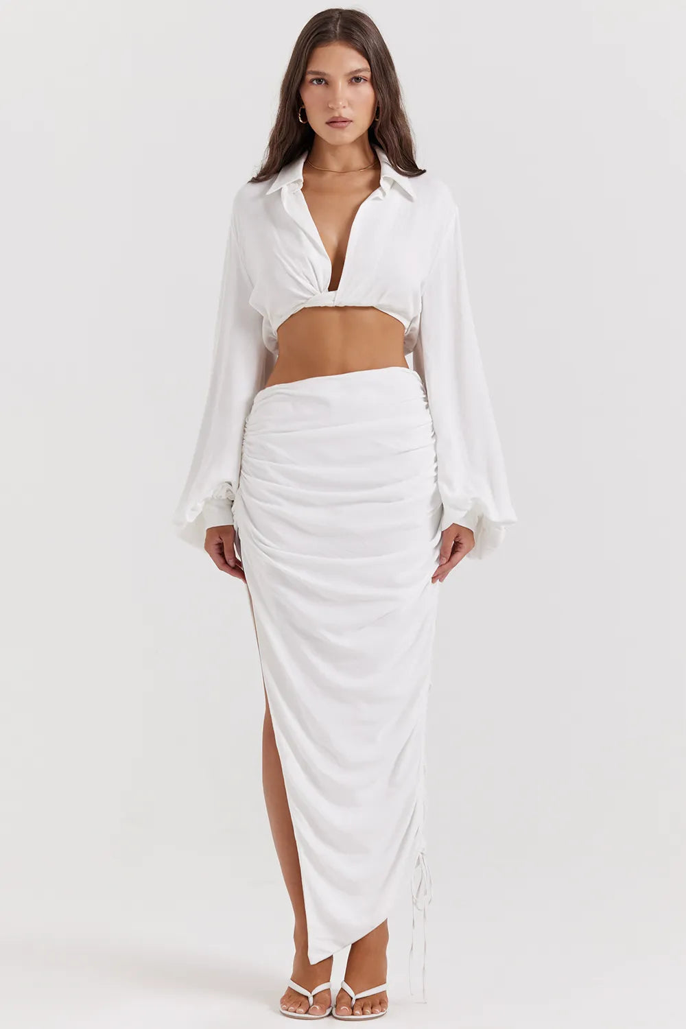Loie White Gathered Maxi Skirt