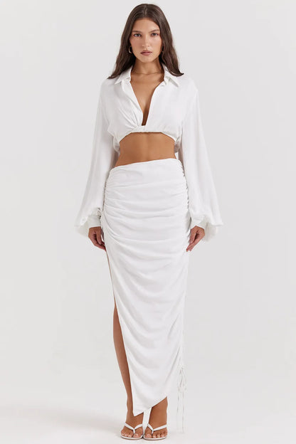 Loie White Gathered Maxi Skirt