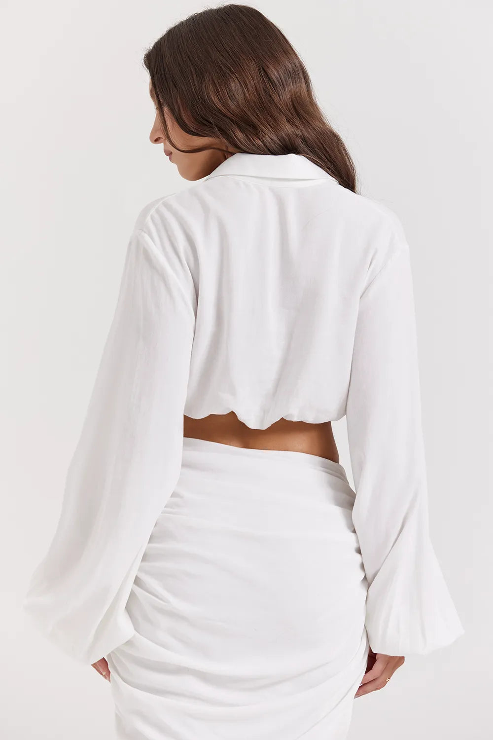 Palmer White Plunge Blouson Top