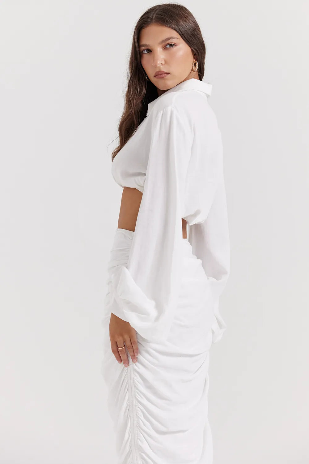 Palmer White Plunge Blouson Top