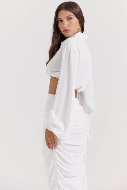 Palmer White Plunge Blouson Top