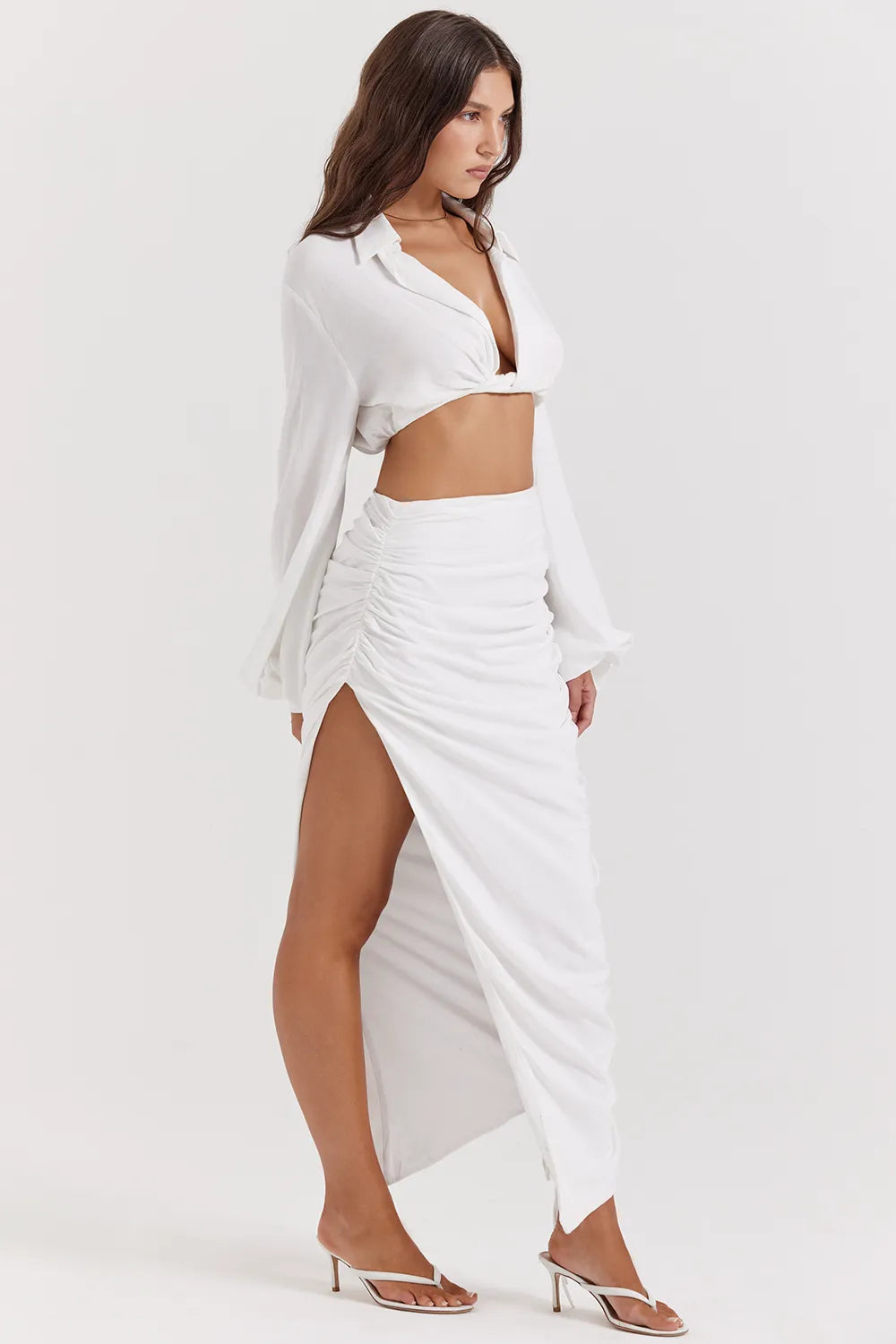 Loie White Gathered Maxi Skirt