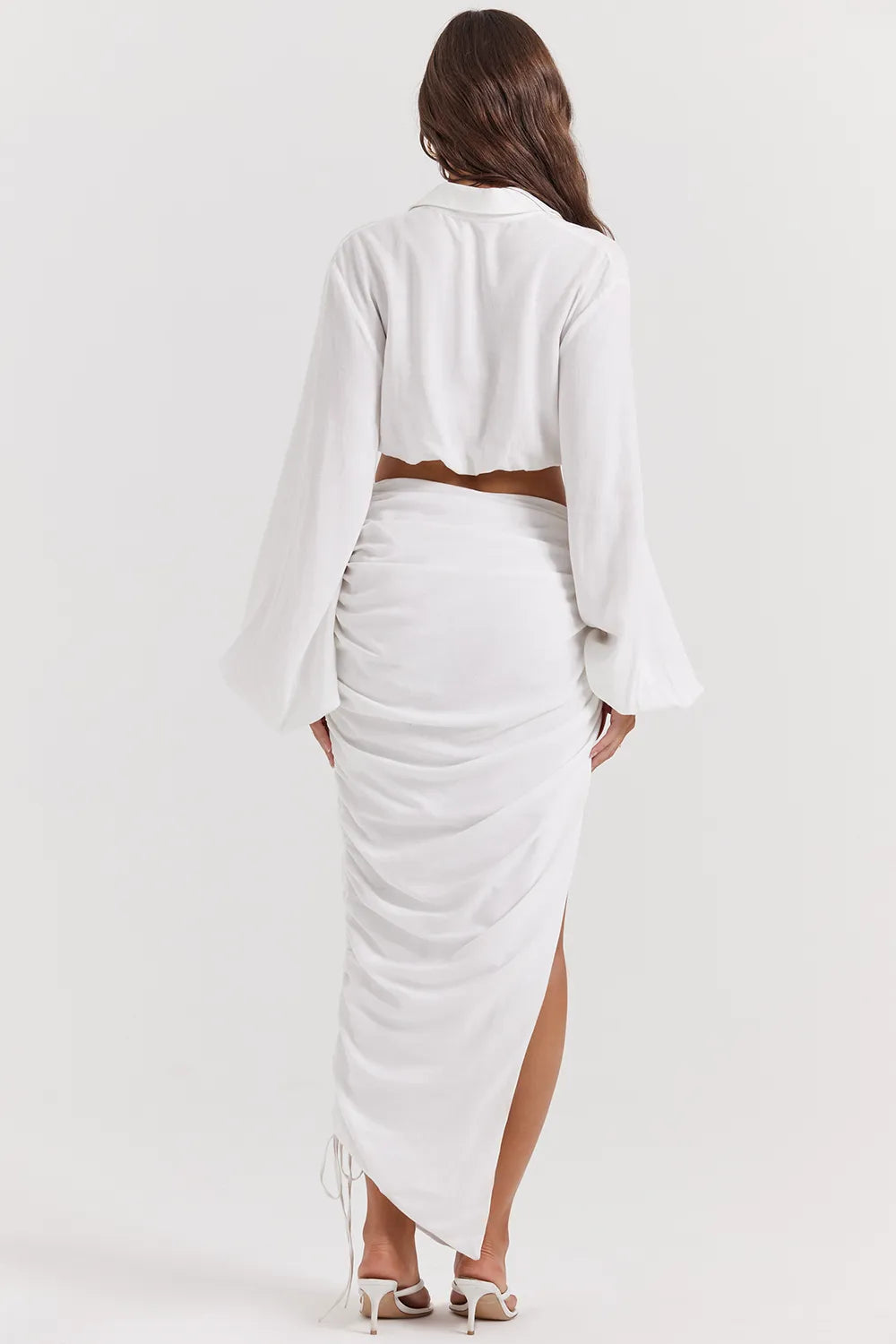 Loie White Gathered Maxi Skirt