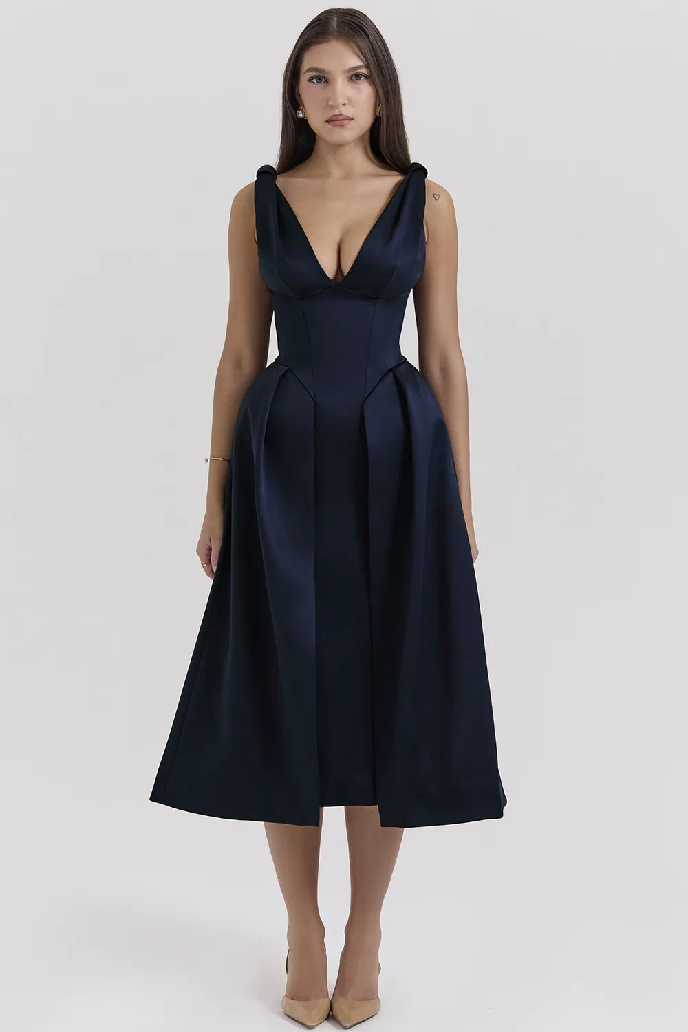 Paloma Midnight Twist Strap Satin Midi Dress