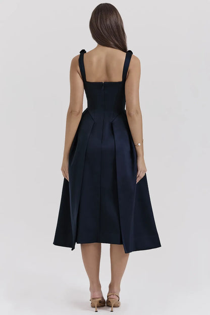 Paloma Midnight Twist Strap Satin Midi Dress