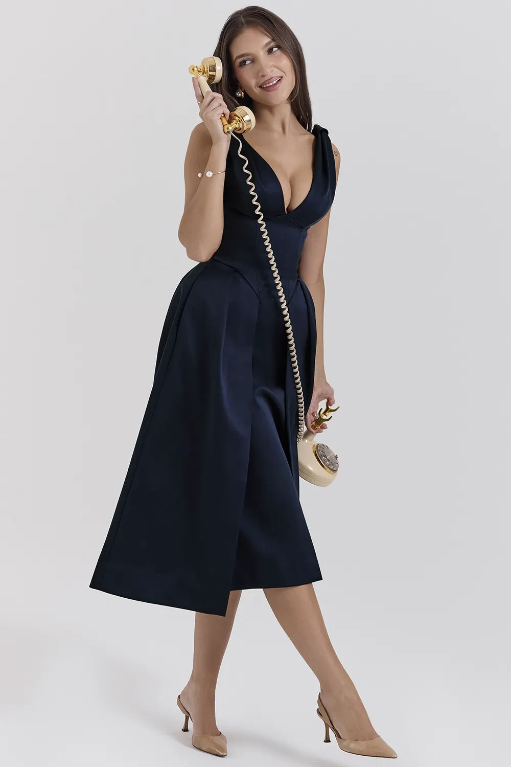 Paloma Midnight Twist Strap Satin Midi Dress