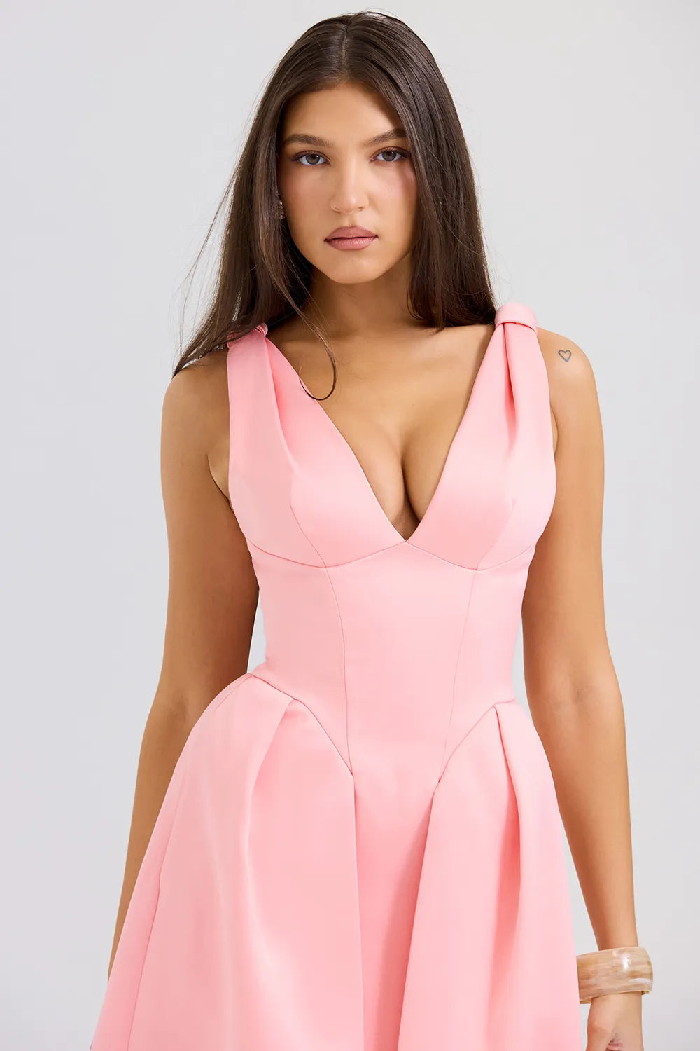 Paloma Peach Satin Pleated Midi Dress