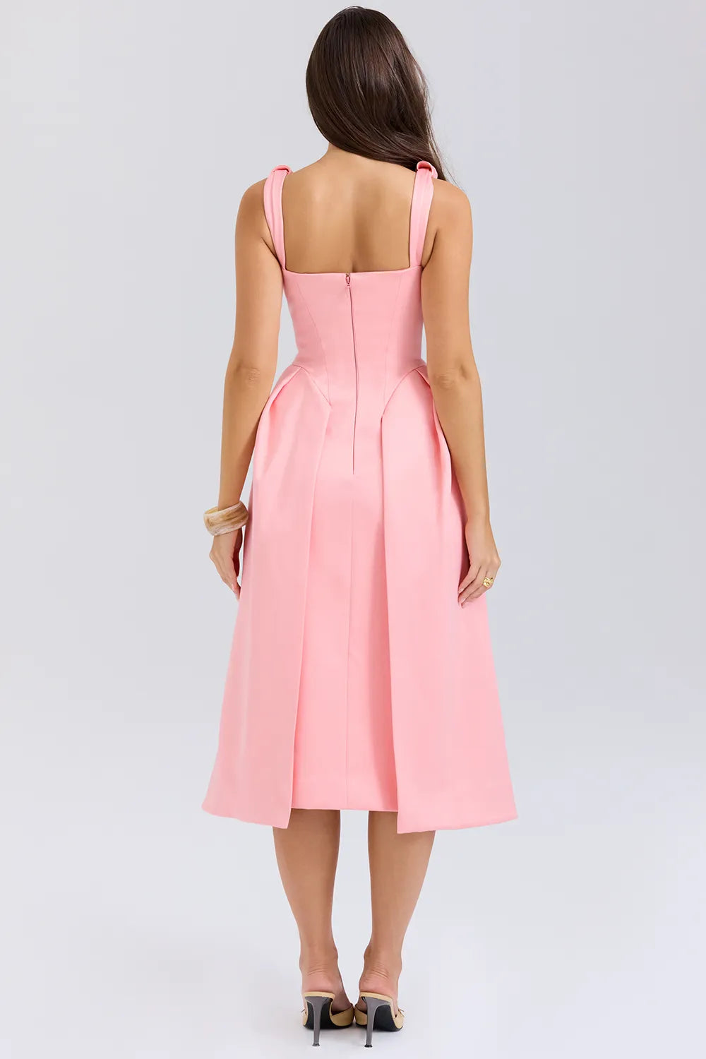 Paloma Peach Satin Pleated Midi Dress