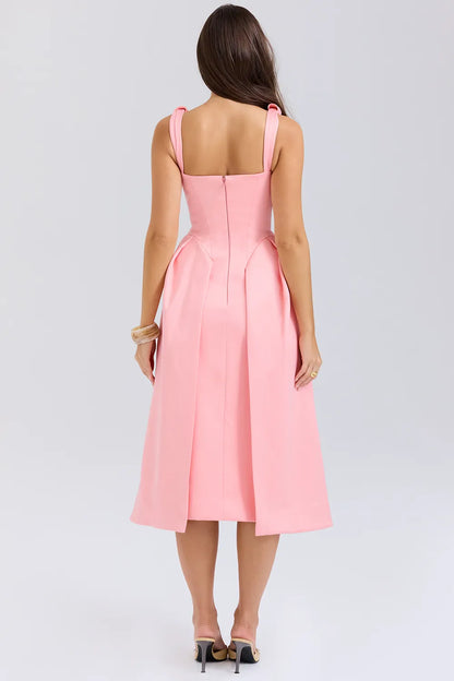 Paloma Peach Satin Pleated Midi Dress