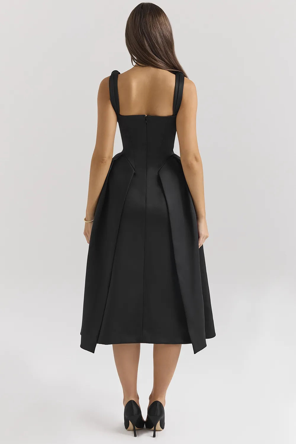 Paloma Black Satin Twist Strap Midi Dress