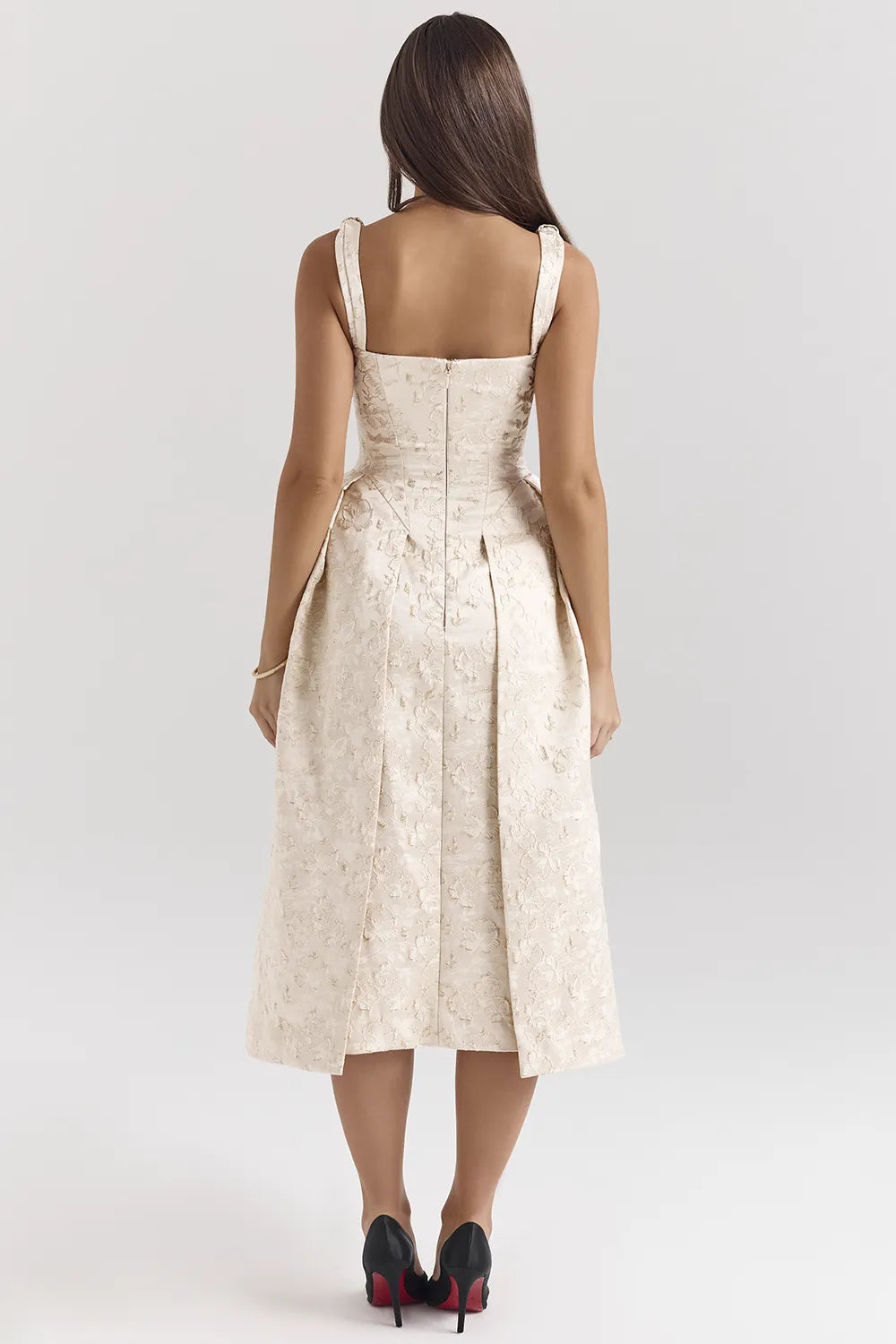 Paloma Ivory Metallic Jacquard Midi Dress