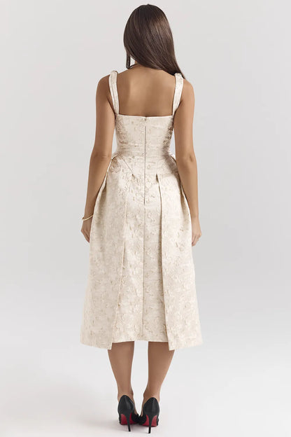 Paloma Ivory Metallic Jacquard Midi Dress