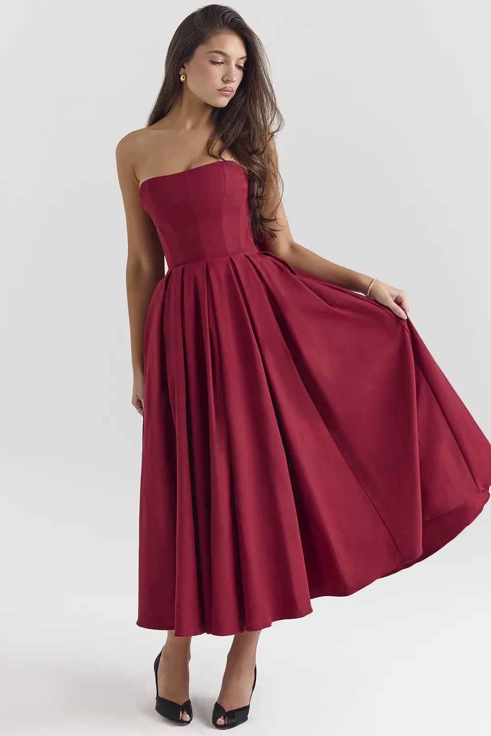Pandora Berry Strapless Detachable Bow Midi Dress