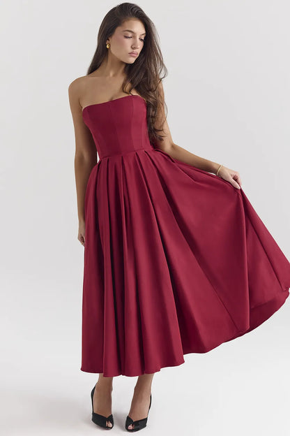 Pandora Berry Strapless Detachable Bow Midi Dress