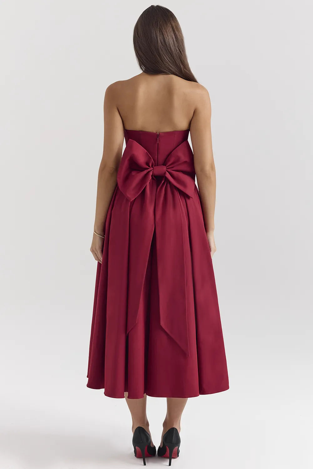 Pandora Berry Strapless Detachable Bow Midi Dress
