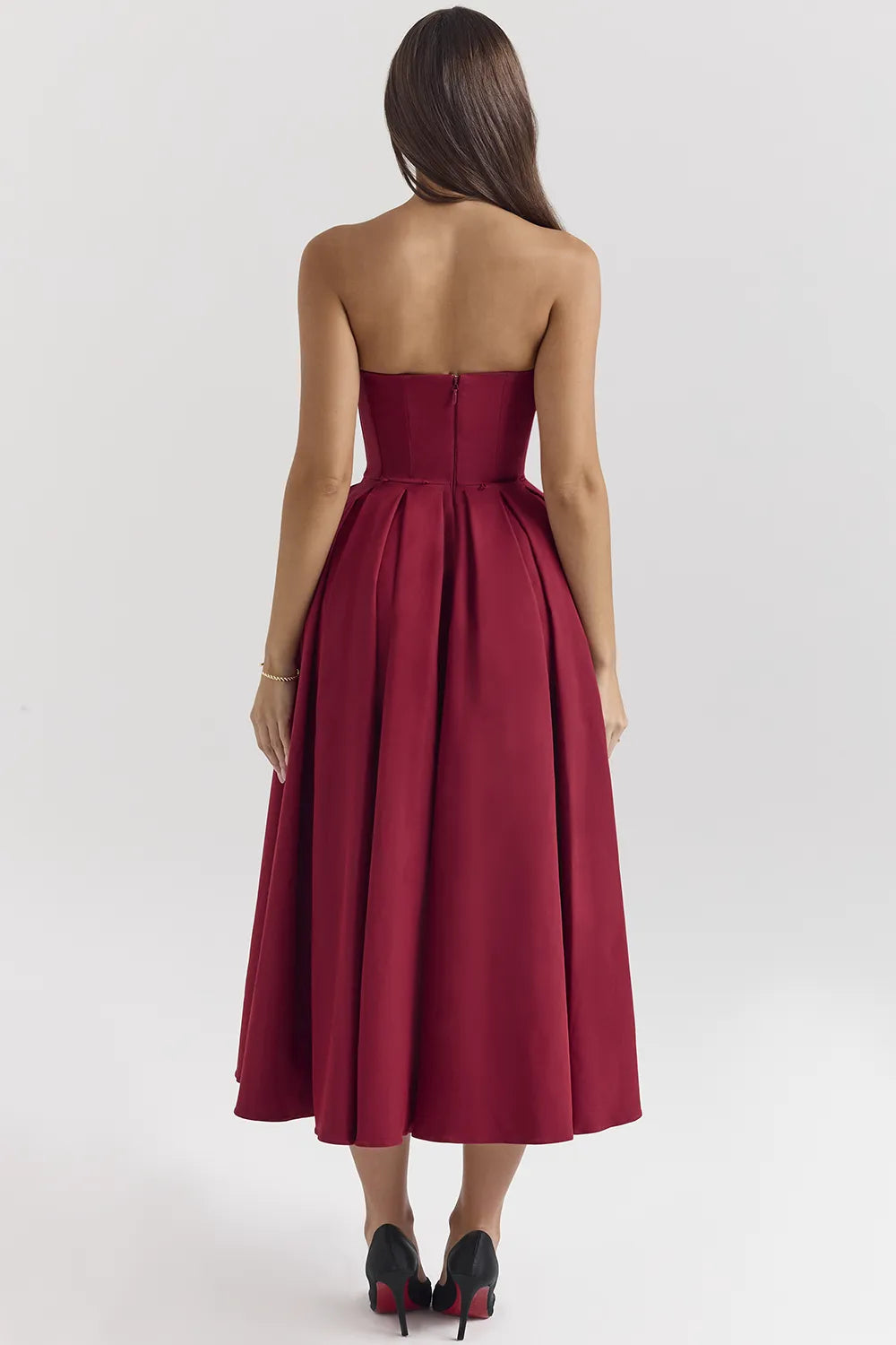 Pandora Berry Strapless Detachable Bow Midi Dress