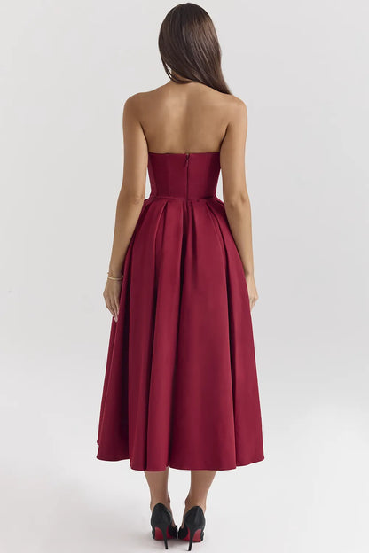 Pandora Berry Strapless Detachable Bow Midi Dress