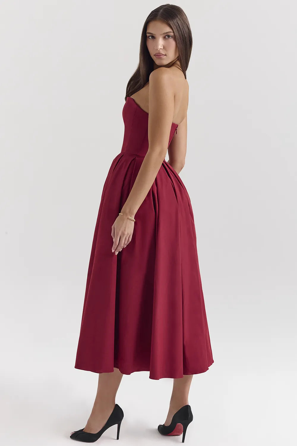 Pandora Berry Strapless Detachable Bow Midi Dress