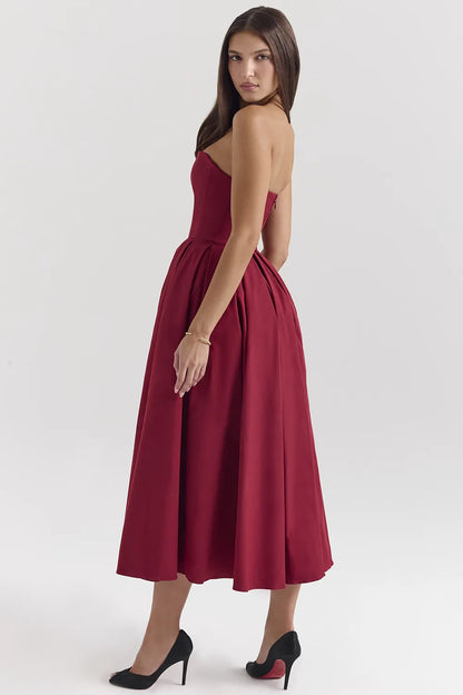 Pandora Berry Strapless Detachable Bow Midi Dress