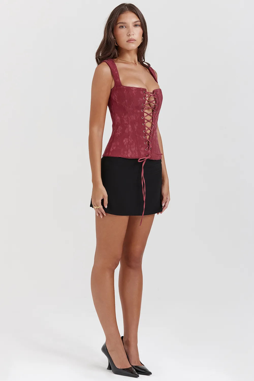 Parisa Merlot Floral Corset