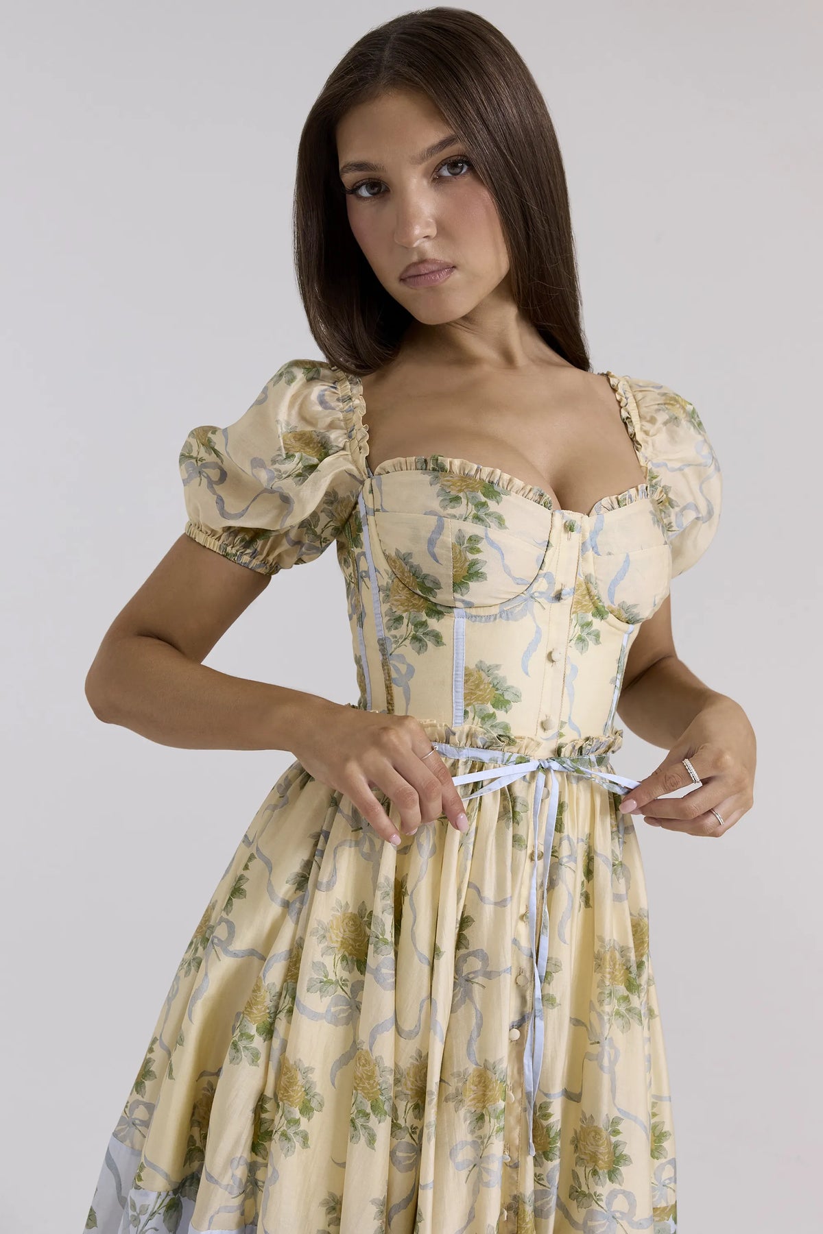 Penelope Lemon Vintage Rose Chiffon Midi Dress