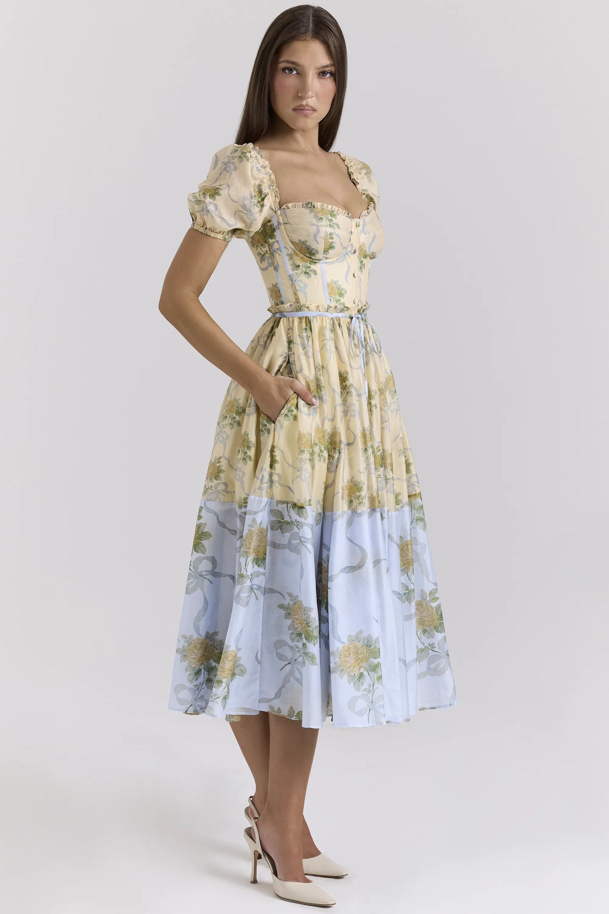 Penelope Lemon Vintage Rose Chiffon Midi Dress