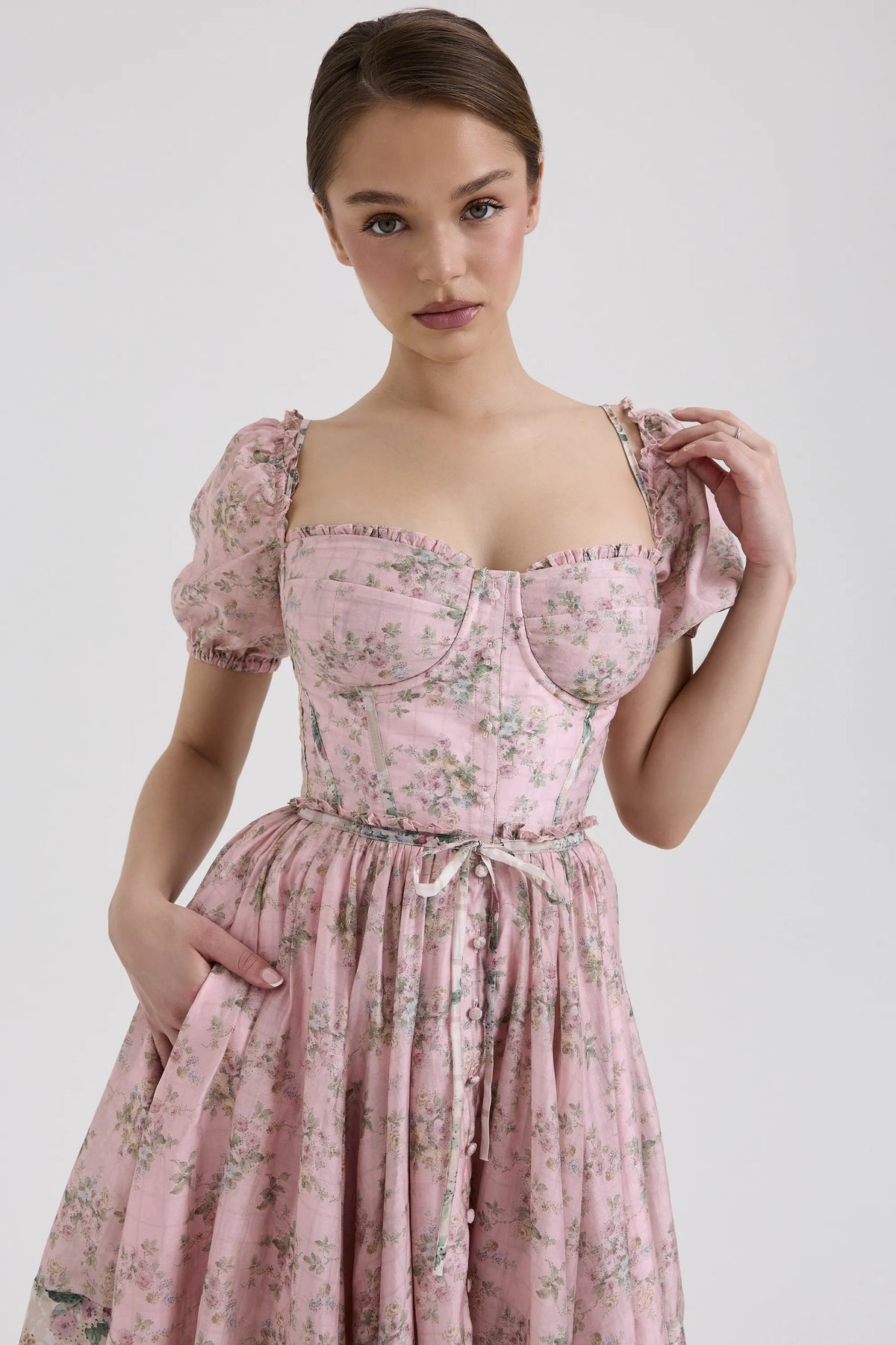 Penelope Pink Floral Chiffon Midi Dress