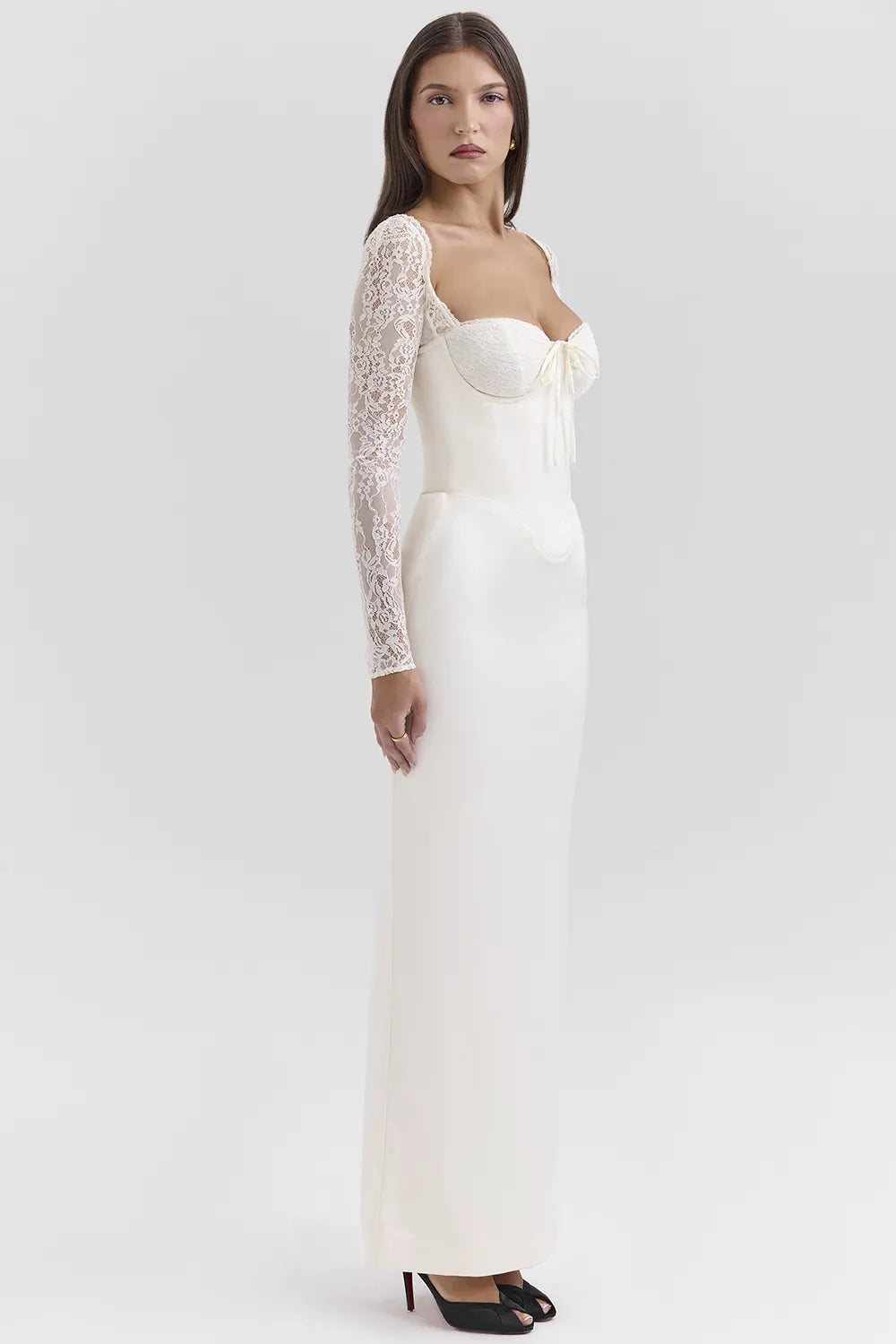 Perdi Vintage Ivory Satin Maxi Dress