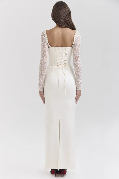 Perdi Vintage Ivory Satin Maxi Dress