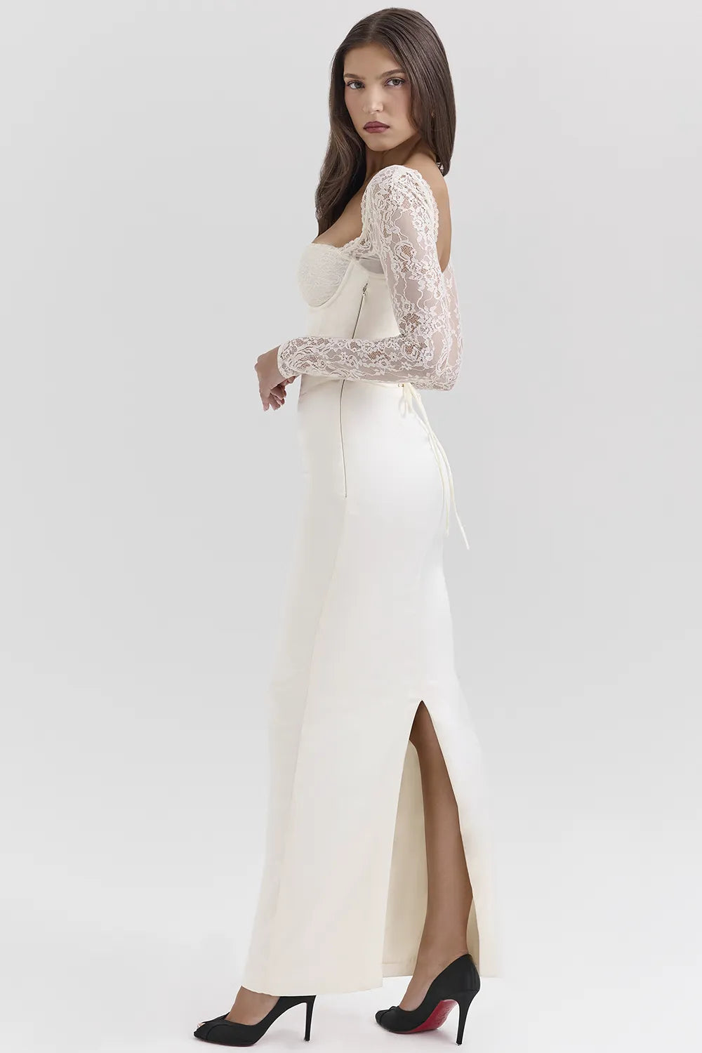 Perdi Vintage Ivory Satin Maxi Dress