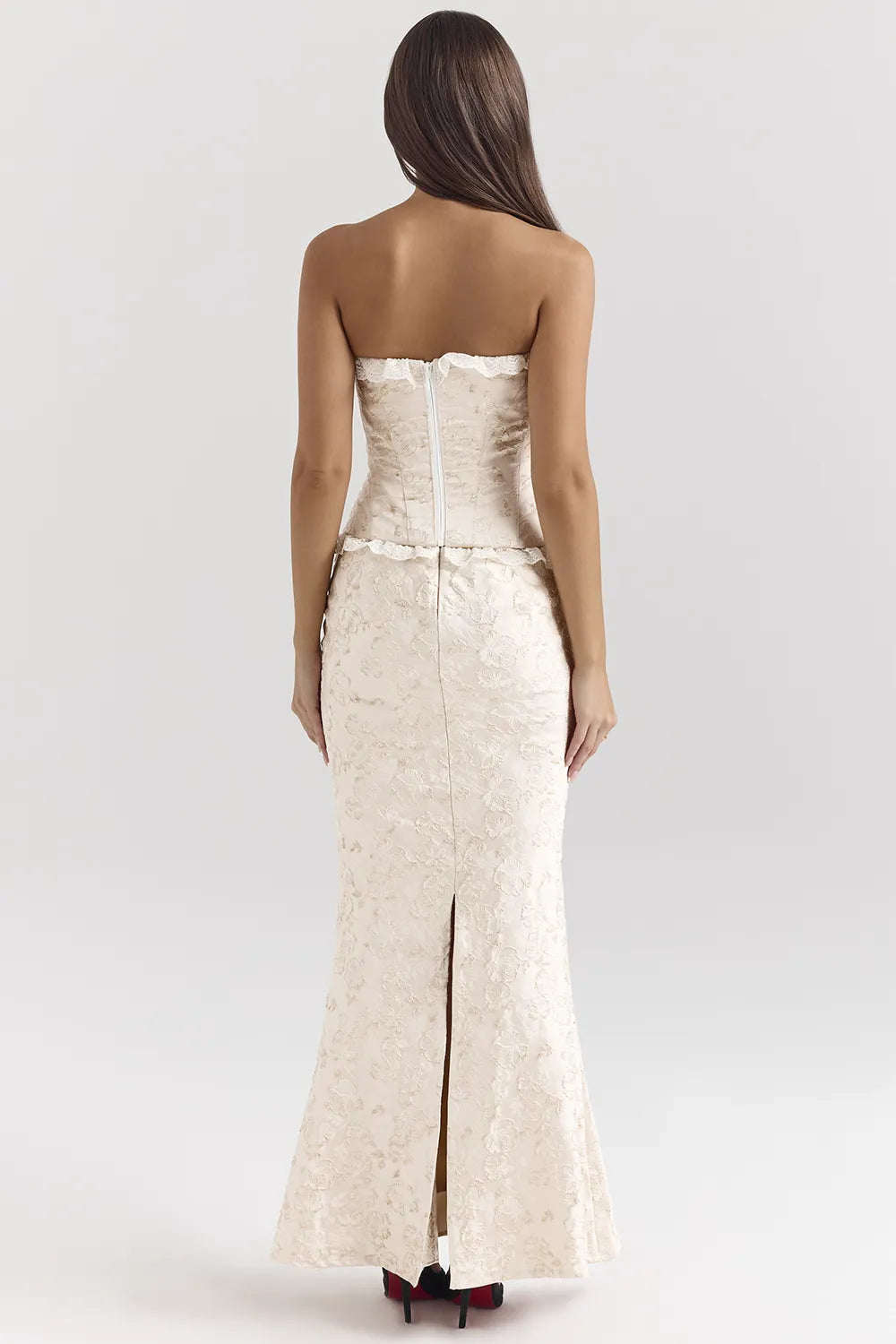 Mara Ivory Metallic Jacquard Maxi Skirt