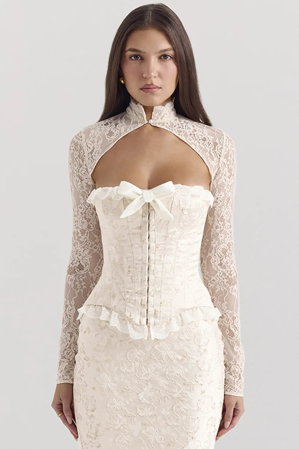 Perdita Ivory Metallic Jacquard Corset & Bolero