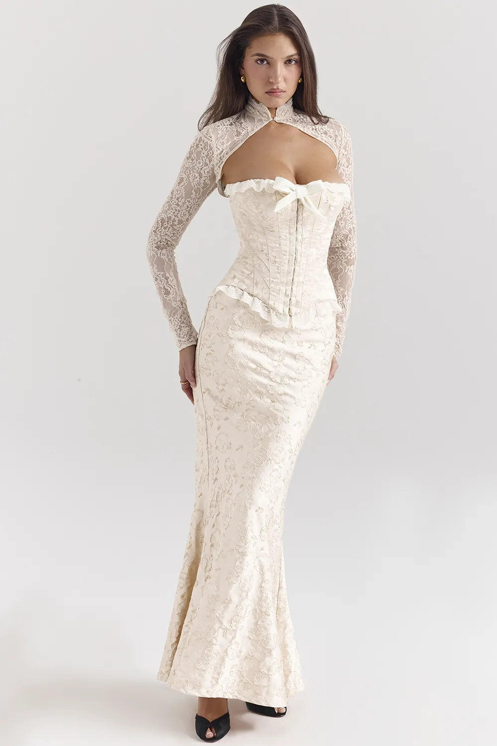 Perdita Ivory Metallic Jacquard Corset & Bolero