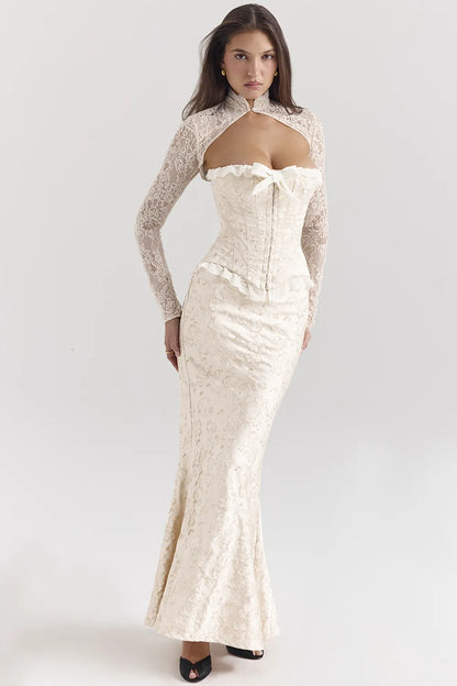 Perdita Ivory Metallic Jacquard Corset & Bolero
