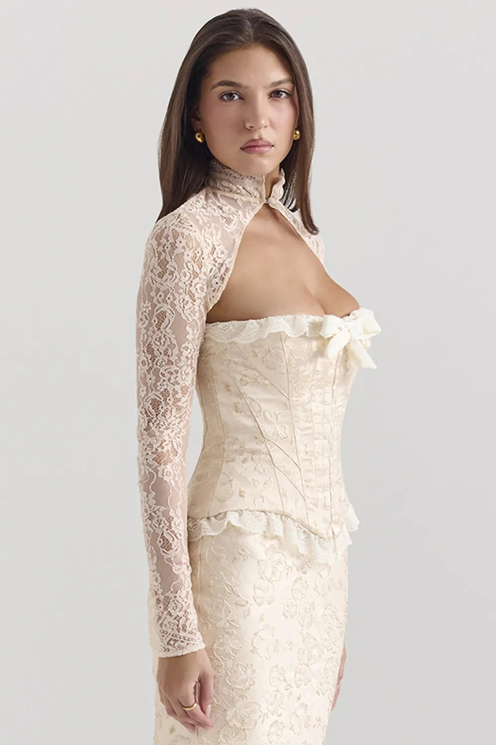 Perdita Ivory Metallic Jacquard Corset & Bolero