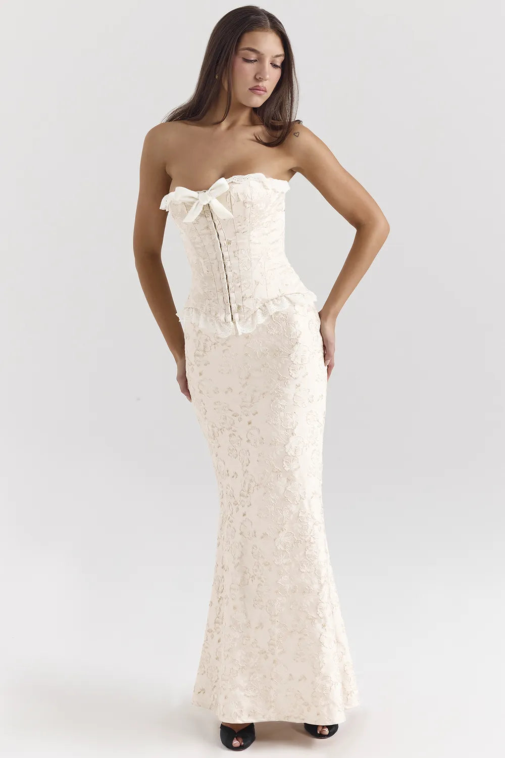 Mara Ivory Metallic Jacquard Maxi Skirt