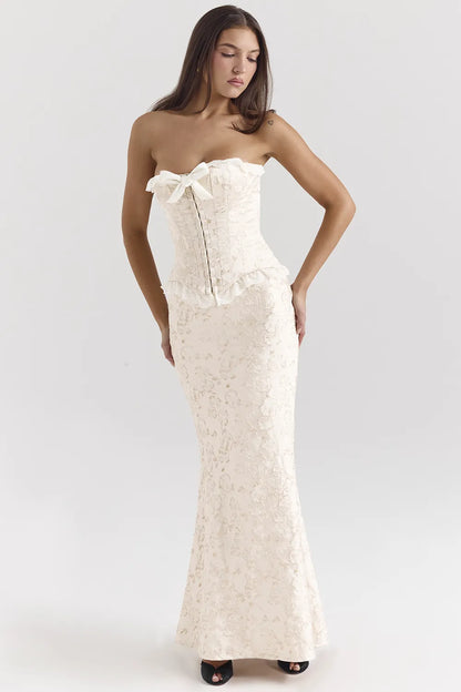 Mara Ivory Metallic Jacquard Maxi Skirt