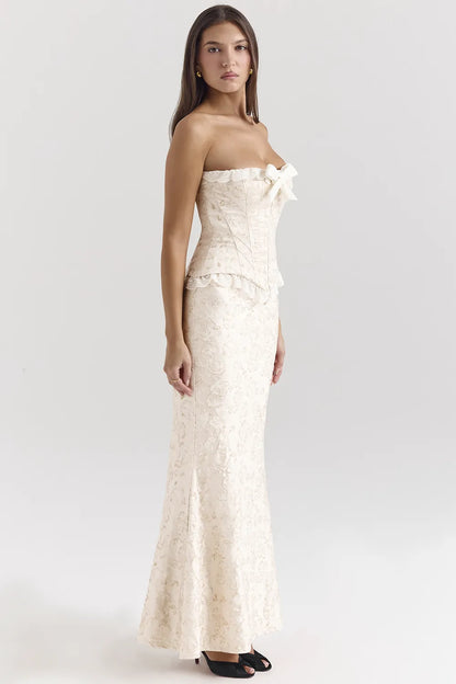 Mara Ivory Metallic Jacquard Maxi Skirt