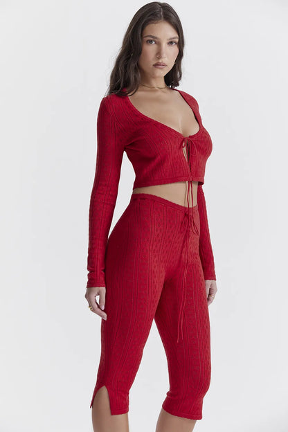 Perla Cherry Ribbed Knit Top