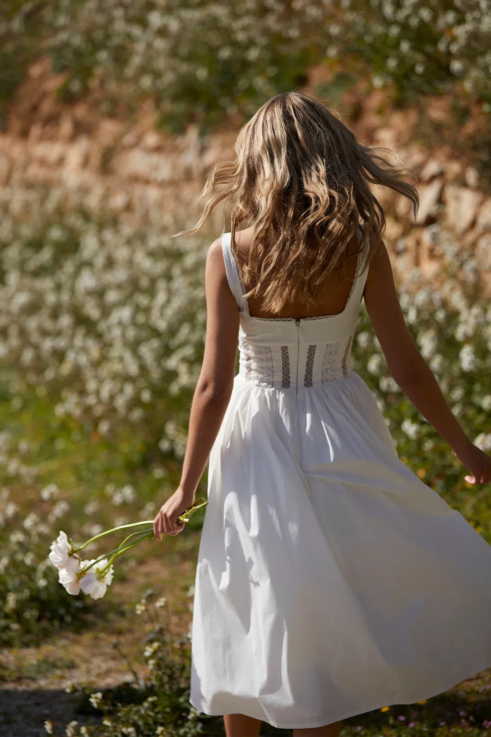 Perle White Lace Trim Midi Dress