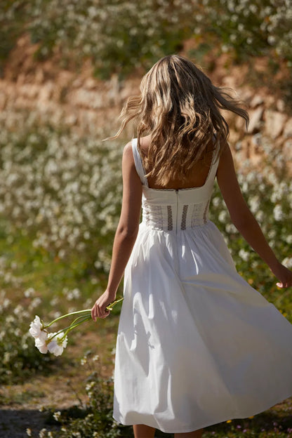 Perle White Lace Trim Midi Dress