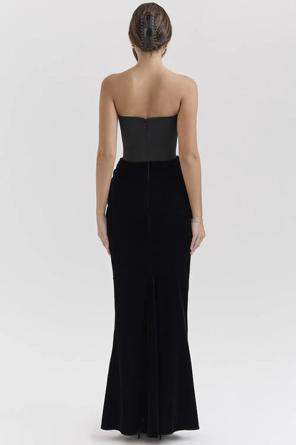 Persephone Black Velvet Strapless Corset Maxi Dress