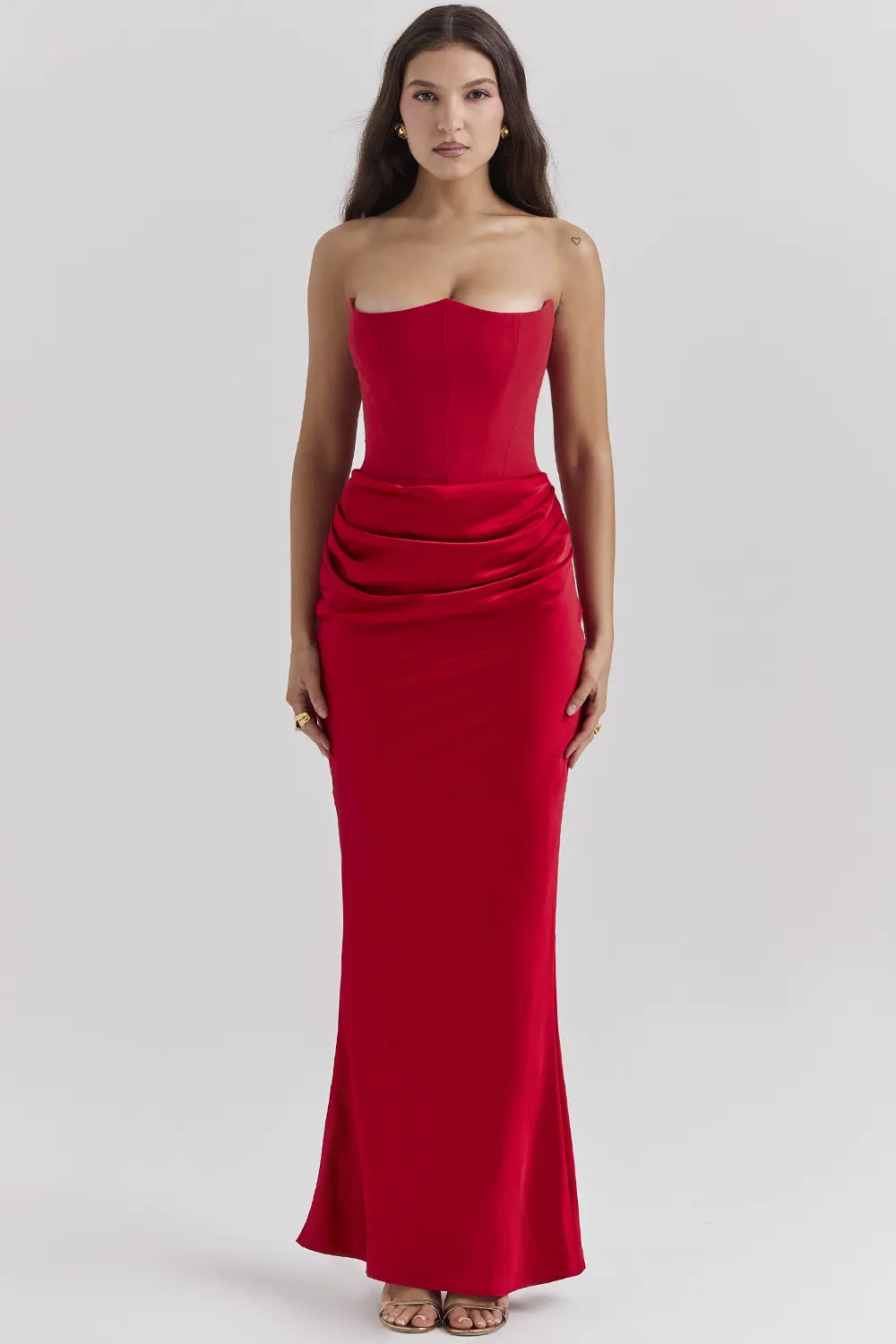 Persephone Scarlet Strapless Corset Maxi Dress