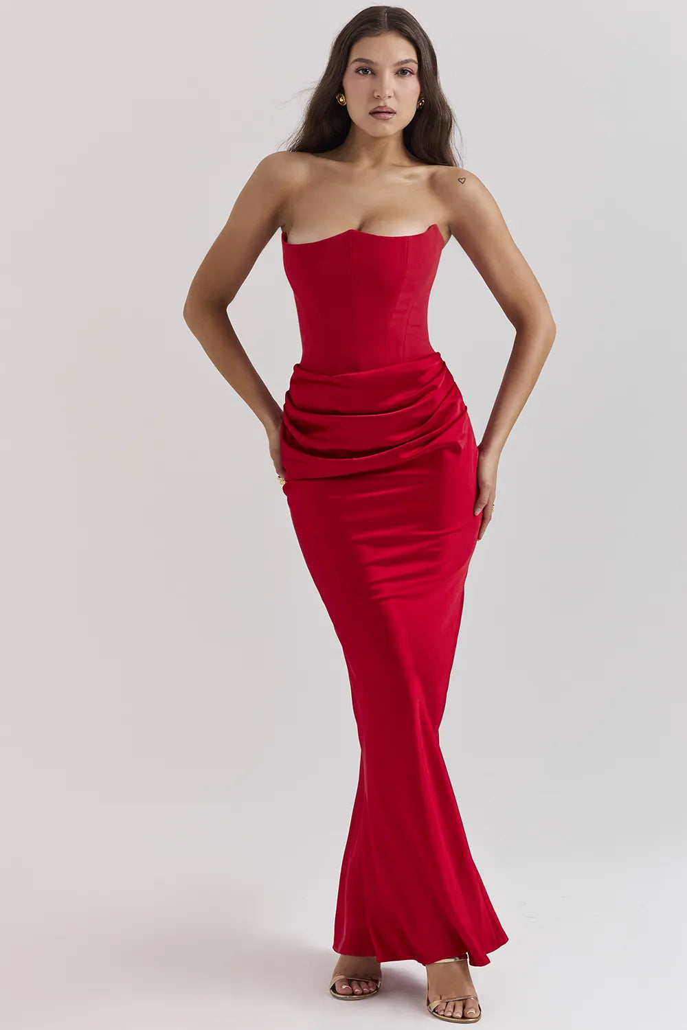 Persephone Scarlet Strapless Corset Maxi Dress