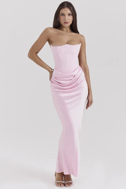 Persephone Rose Shadow Strapless Corset Maxi Dress