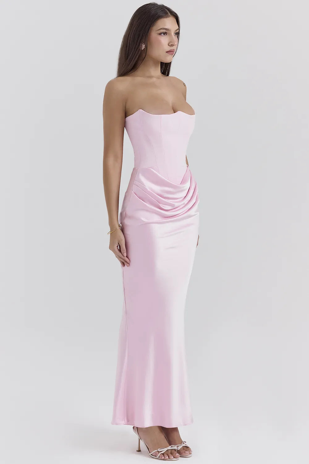 Persephone Rose Shadow Strapless Corset Maxi Dress