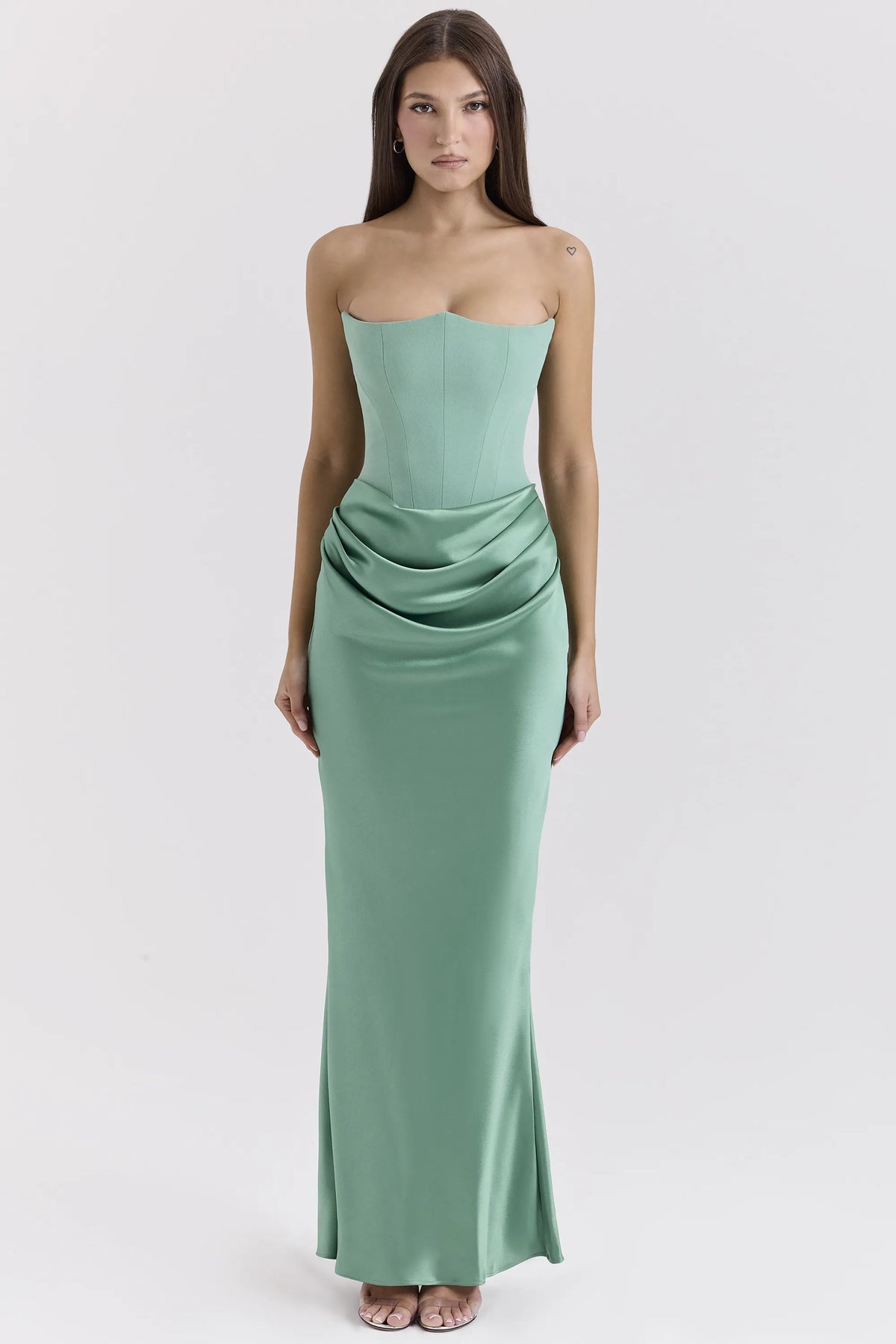 Persephone Jade Strapless Corset Maxi Dress